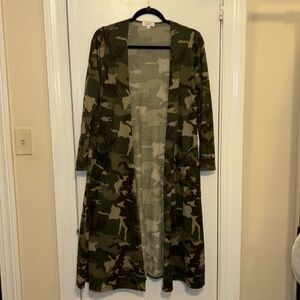 Small Sarah Duster Camo Sweater Cardigan Stretch Knit Camouflage Casual Lounge